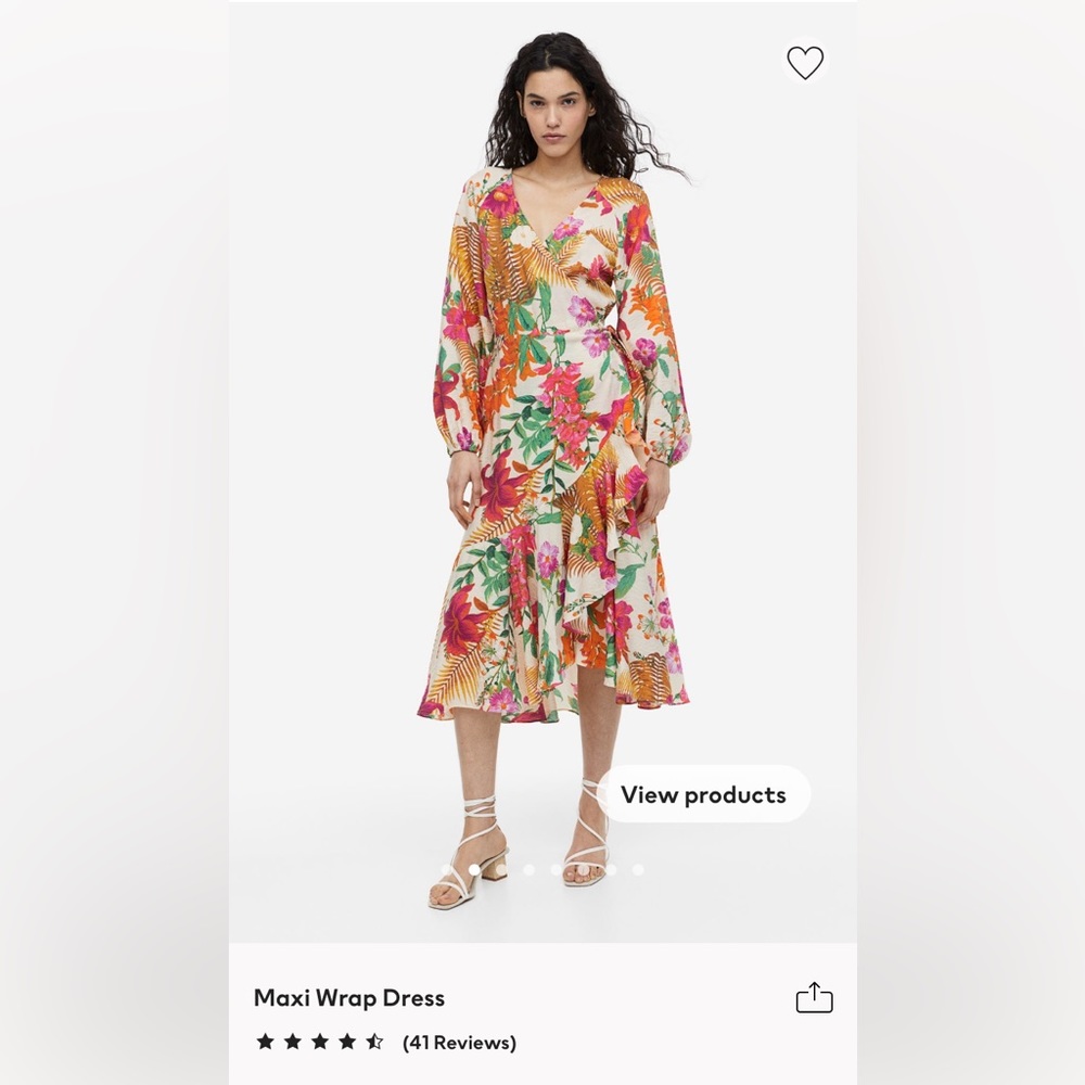 HM FLORAL WRAP DRESS WITH BALLOON SLEEVES